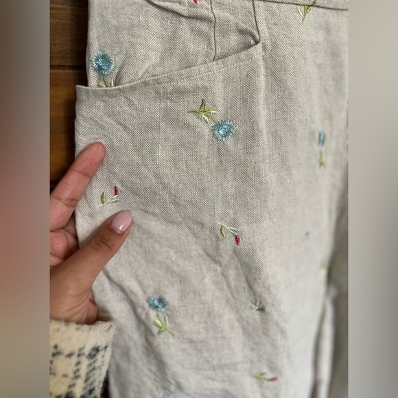 Talbots vintage Irish linen wide leg floral embroidered pants size- see pics - Picture 3 of 9